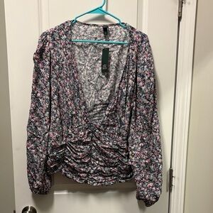 wild fable Floral Ruched V-Neck Blouse